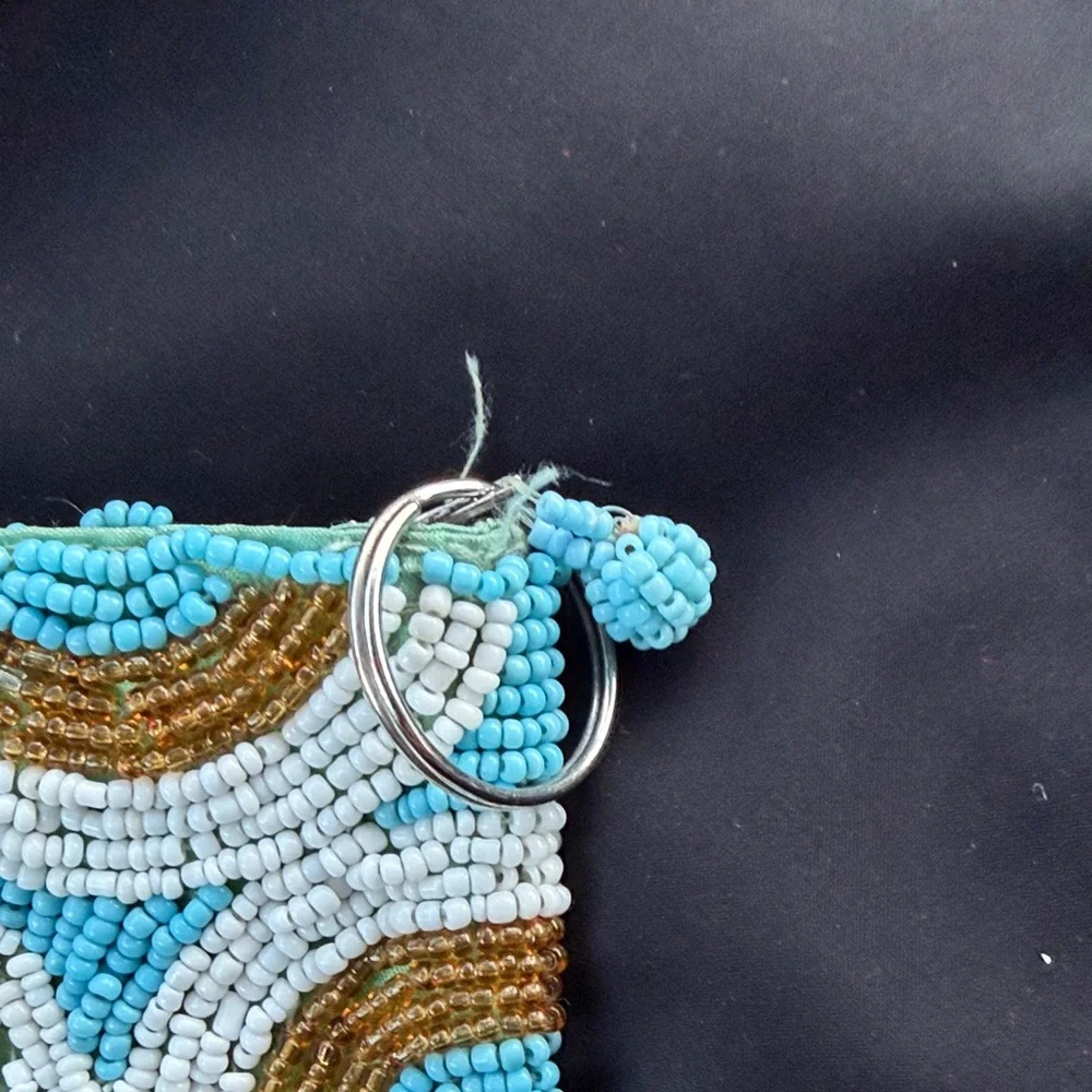 Beaded Clutch with vintage 1960s beaded Blue and Gold Accents - Picture 3 of 5